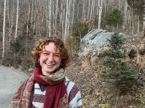 a person standing in front of a forest