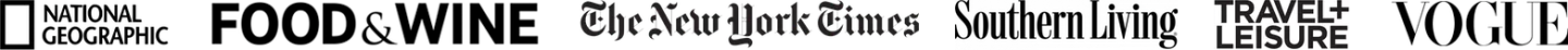 Logos of National Geographic, Food & Wine, The New York Times, Southern Living, Travel + Leisure, Vogue.